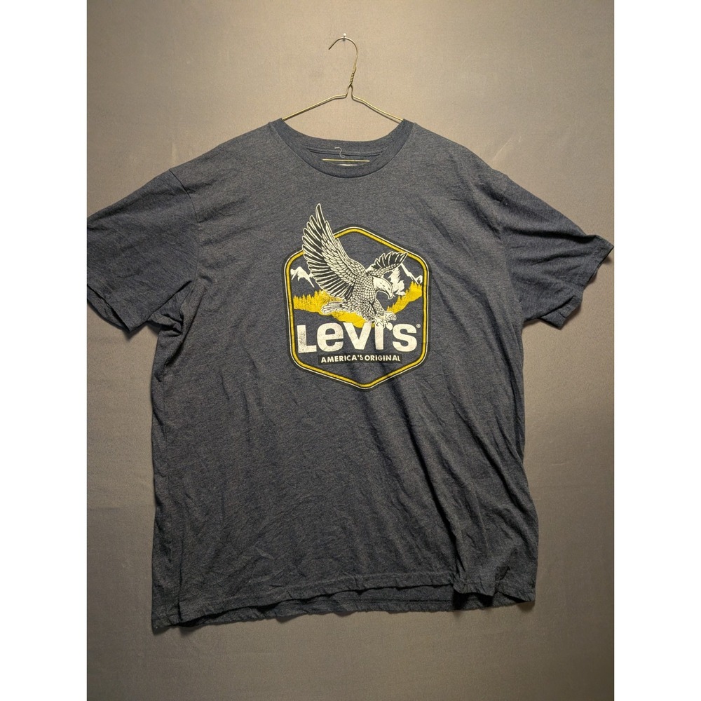 Levis T Shirt Mens 2XL Gray Navy Eagle Graphic Logo Crew Neck 3LVM302SAM319